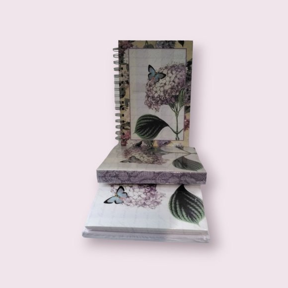New 3-Piece Stationery Set With Design of Butterflies & Hydrangeas - New - Picture 2 of 4